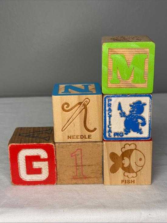 Unbranded Other - Vintage Wooden Alphabet Picture Blocks Lot of 6 ABC Numbers Animals 1.75" [B]